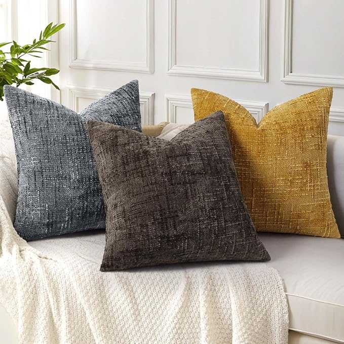 decorUhome Spring Dark Grey Chenille Throw Pillow Covers 18x18 Set of 2 Textured Soft Cozy Slubby Couch Pillow Covers Modern Farmhouse Boho Decorative Pillow Cases for Bed Sofa Living Room