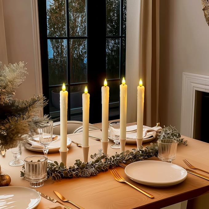 Homemory 2 PCS Flameless Taper Candles with Remote and Timer, 9.6 inch Ivory LED Candle Sticks Battery Operated, Dripless Real Wax Window Candles with 3D Flickering Flame for Fireplace Christmas