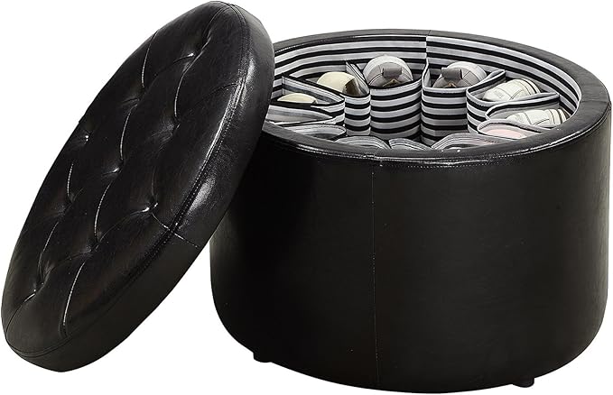 Convenience Concepts Designs4Comfort Round Shoe Ottoman, Black