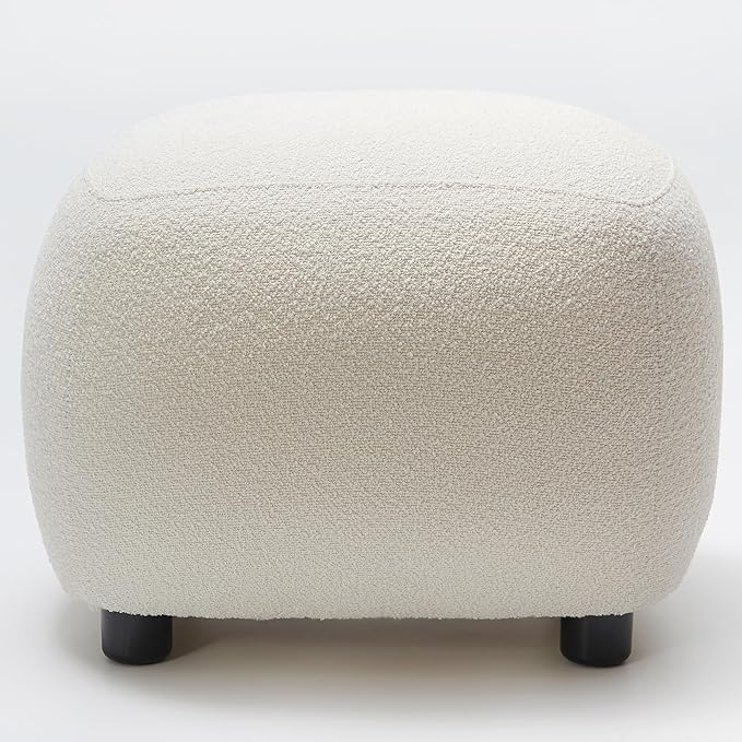 KINWELL Round Boucle Upholstered Ottoman Chair, Footstool with Soft Padded Seat, Fully Assembled Modern Sofa Couch Footrest, Extra Seating for Bedroom Entryway, Beige(18.5" D x 23" W x 16.5" H)