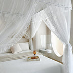 AIKASY 4 Corners Post Ruffle Princess Bed Canopy Curtain - Double Layer Cozy Drape Netting with 4 Openings - Elegant Mosquito Net for Girls and Adults Bedroom Decoration (White, Twin)