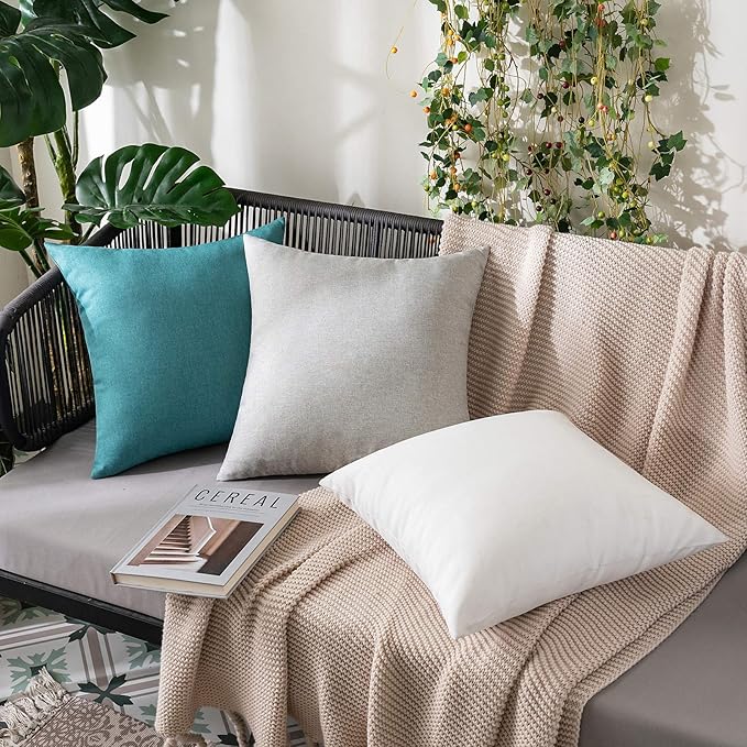 MIULEE Pack of 2 Decorative Outdoor Solid Waterproof Throw Pillow Covers Christmas Faux Linen Garden Farmhouse Cushion Cases for Patio Tent Balcony Couch Sofa 18x18 Inch White