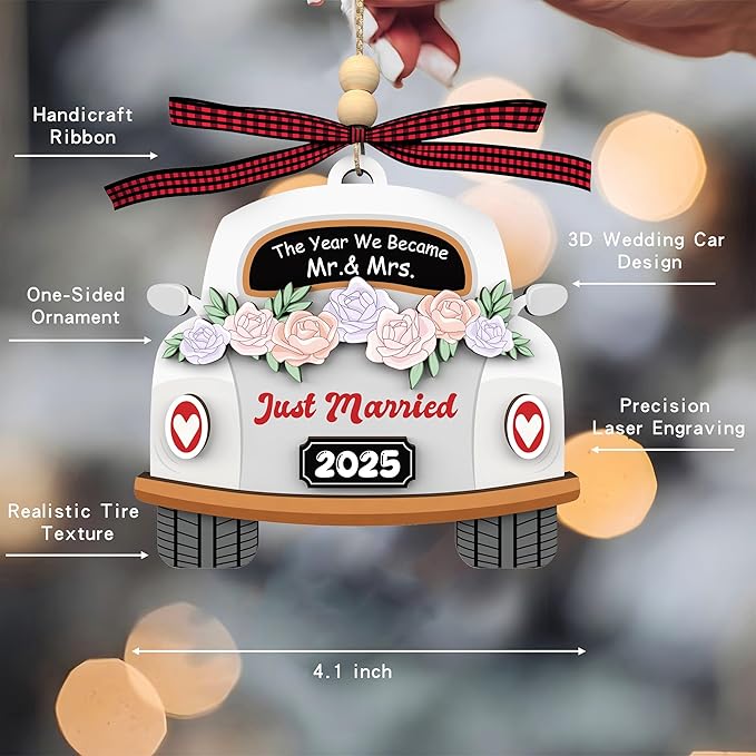 Wedding Gifts for Couples 2025 - Wood Hanging Ornament for Bride & Groom, Mr & Mrs - Wedding Decor Newlywed Gift, Bridal Shower Present for Married Couples