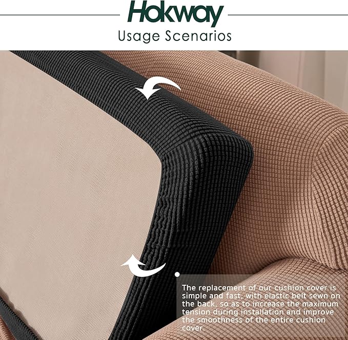 Hokway Stretch Couch Cushion Slipcovers Reversible Cushion Replacement Slipcovers Sofa Cushion Covers(Black, 2)