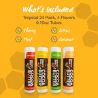 Nature's Bees Cocoa Butter Lip Balm, Lip Care for Dry Lips, Coconut Oil, Beeswax, Vitamin E, Aloe, & Shea Butter, 0.15 oz Each, 4 Flavors, Citrus, Coconut, Cherry, & Mint, 24 Pack - Packaging May Vary