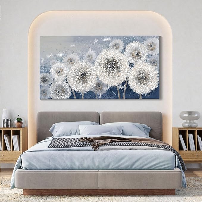 Pogusmavi Blue Dandelion Large Canvas Wall Art - 29x58IN for Living Room & Bedroom