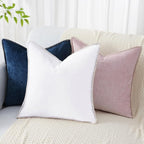 decorUhome Spring Chenille Soft Cozy Throw Pillow Covers 12x20 Set of 2, Modern Farmhouse Boho Velvet Decorative Pillow Cases with Stitched Edge for Couch Sofa Bed Home Decor, White