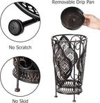 Dualplex Umbrella Holder Umbrella Stand Rack Super Quality Metal Entry Hallway Décor w/Removable Drip Tray for Home Office Holds Umbrellas Canes Walking Sticks Best Gift 16" Tall (Round, Antique)