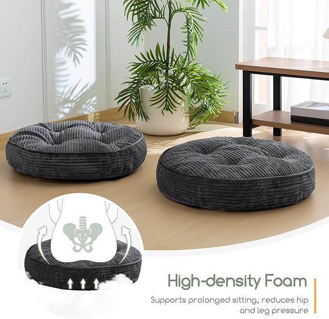 HIGOGOGO Washable Floor Pillow Cushion for Adults, Meditation Cushion Pillow, Large Round Floor Sitting, Removable Tufted Corduroy Cover, for Tatami Living Room or Yoga, 22x22 Inch, Machine Washable