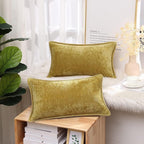 decorUhome Spring Chenille Soft Cozy Throw Pillow Covers 12x20 Set of 2, Modern Farmhouse Boho Velvet Decorative Pillow Cases with Stitched Edge for Couch Sofa Bed Home Decor, Mineral Yellow