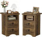 JUMMICO Farmhouse Nightstands, End Table with 2 Storage Drawers and Open Shelf, Rustic Bedside Table for Bedroom, Living Room(2, Warm Amber)