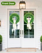 DDHS 24 Inch Large Boxwood Wreath for Front Door, Round Artificial Spring Summer Greenery Wreath with Hello Sign & Sash, Green Wreaths for Farmhouse Wedding Year Round Indoor Outdoor Home Decor