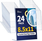 Annecy Sign Holder 8.5 x 11, 24 Packs Sign Stand for Display, L Shape Plastic Clear Sign Holder 8.5x11 Standing Vertical Menu Flyer Holder, Frames Table Signs for Stores, Restaurants, Hotels, Office