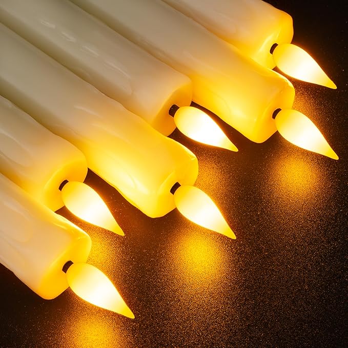 Homemory 2 PCS Flameless Taper Candles with Remote and Timer, 9.6 inch Ivory LED Candle Sticks Battery Operated, Dripless Real Wax Window Candles with 3D Flickering Flame for Fireplace Christmas