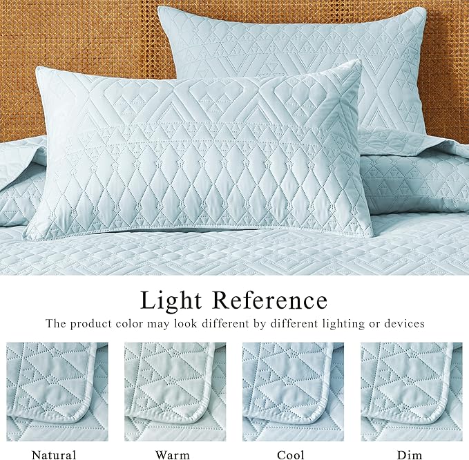 akkialla Twin Size Quilt Bedding Set,Sky Blue Lightweight Microfiber Soft Bedspreads,Modern Style Geoetric Pattern Coverlet Set for All Seasons,2 Piece(1 Quilt,1Pillow Sham)