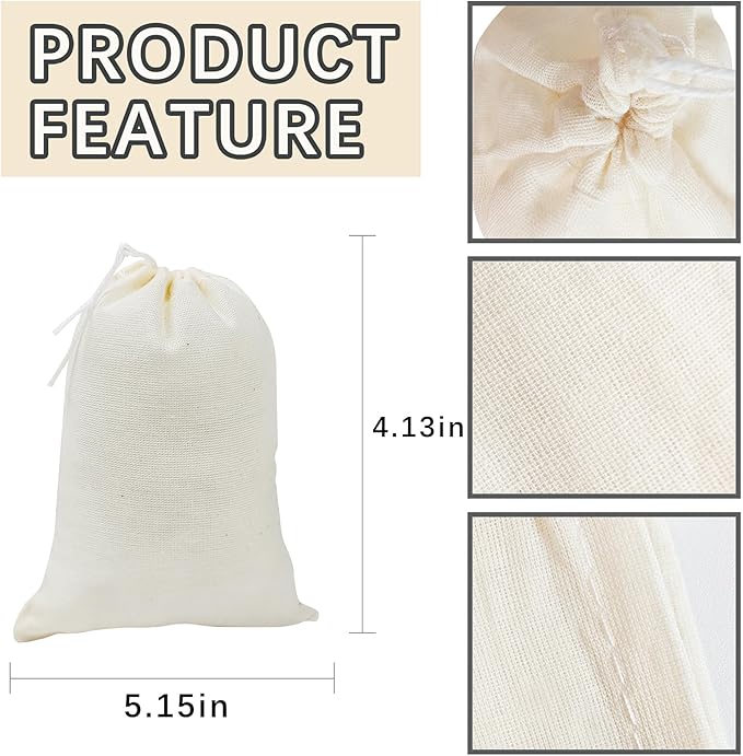 200PCS 3x4 Small Muslin Cloth Bags with Drawstrings - Reusable Empty Spice & Herb Bags for Cooking, Potpourri, cloth tea bags, cloth bags bulk
