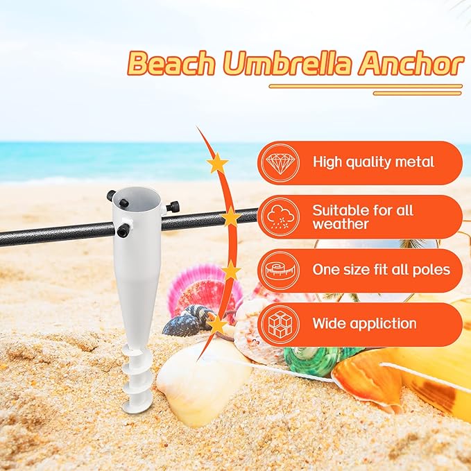 Umbrella Stand Outdoor Base, Heavy Duty Beach Umbrella Sand Anchor 17 Inches Metal No Dig Ground Umbrella Holder, Christmas Tree Stand Base（White）