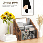 Magazine Holder, Wood Magazine Rack Floor, Mail Organizer Countertop, Magazine Mail Holder Sorter, Record Holder for Magazines, Books, Newspapers, Tablets, Rustic Brown and Black MR02BR