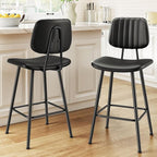 24-Inch Leather Bar Stools Set of 2, Counter Height Barstools with High Backrest，Bar Chairs for Kitchen Island with Heavy Duty Metal Legs, Black