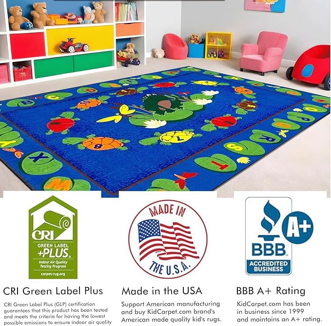 KIDCARPET.COM Turtle Circle Time Rectangle Classroom Rug | Bordered Area Rug for Preschool Daycare Learning, 7'6" x 12'