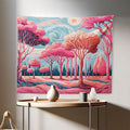Ambesonne Trees Tapestry, Surreal Post-Impressionism Themed Woodland of Dreamy Sky and Tree Pattern, Fabric Wall Hanging Decor for Bedroom Living Room Dorm, 28" X 23", Pink Coral Blue Grey