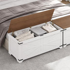 Large Toy Chest, 47.2" Wooden Toy Box with 2 Safety Hinges, Farmhouse Style Storage Bench, Blanket Storage Chest for Living Room, Entryway, Bedroom, White+Walnut SCBZ18601