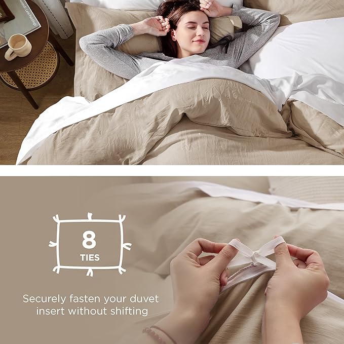 Bedsure Deep Beige Duvet Cover Full Size - 3 Pieces Prewashed Extra Soft Cotton-Like Bedding Set, Includes 1 Duvet Cover 80x90 Inches with Zipper Closure & 2 Pillow Shams, Comforter Not Included