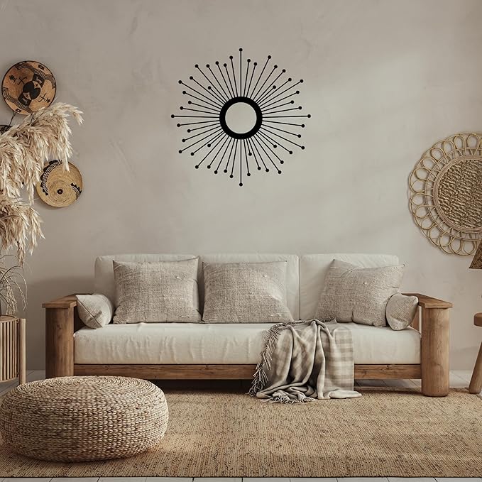 Sunburst Metal Wall Art – Mid-Century Modern Starburst Wall Decor, Handmade Round Metal Hanging for Living Room, Bedroom, Office, or Entryway (12")