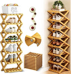 The 9-Tier No-Assembly Bamboo Rack, 2026 Upgraded Foldable 9 Tier Bamboo Corner Shoe Rack, Space-Saving Organizer for Shoes, No Assembly Narrow Shoe Shelf for Entryway Closet Dorm (Yellow, 8 Layers)
