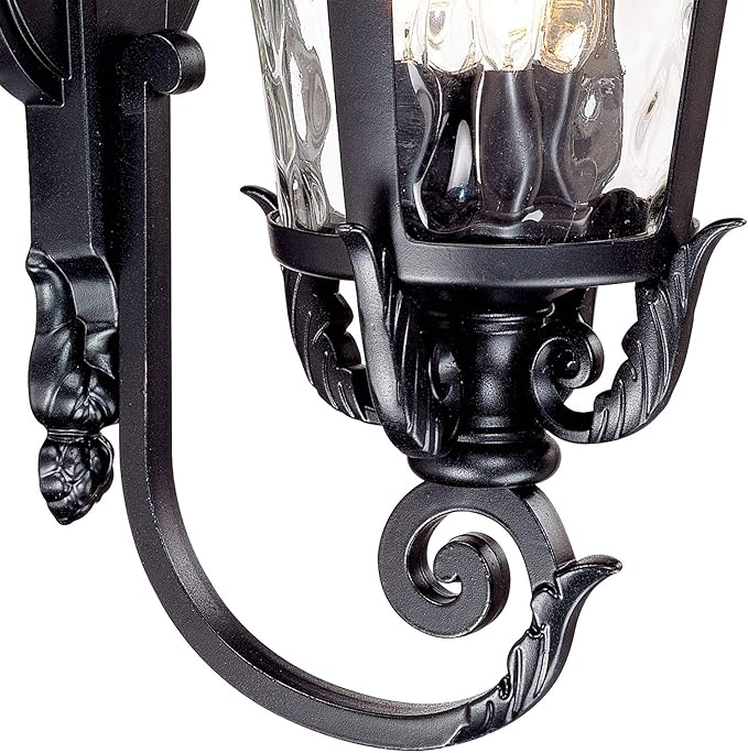 John Timberland Casa Marseille European Outdoor Wall Light Fixture Textured Black Scroll Arm 31" Clear Hammered Glass for Exterior House Porch Patio Outside Deck Garage Yard Front Door Home