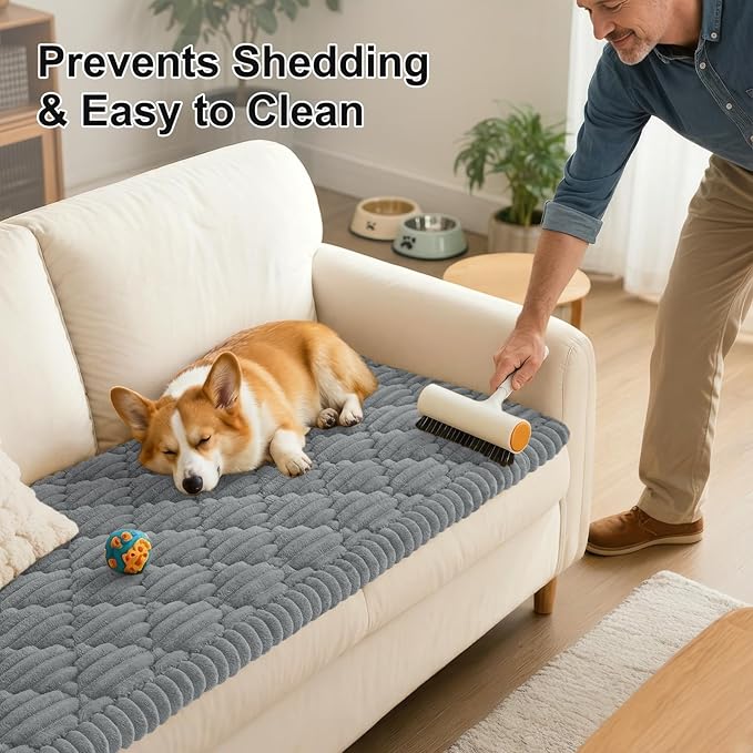 Smiry Pet Couch Cover for Dogs Washable, Non-Slip Fuzzy Couch Covers for 3 Cushion Sofa Pet Friendly, Soft Thick Furniture Protector Sofa Slipcover Mat for Dogs (Grey, 27.6" x 27.6")