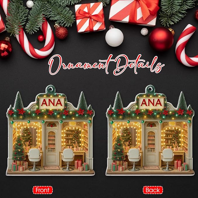Personalized Hair Salon Christmas Ornament 2025, Custom 2D Flat Acrylic Ornament, for Hairdresser, Stylist Keepsake, Beauty Salon Christmas Tree Decoration