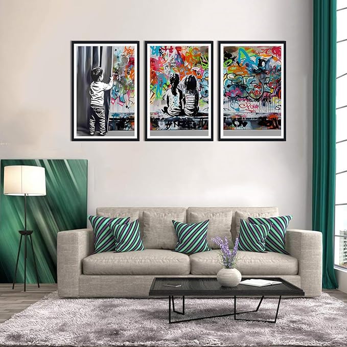 Novatique Banksy Wall Art Street Graffiti Wall Art Behind the Curtain Graffiti Artwork for Living Room Bedroom Office,24" x 36" x 3pcs
