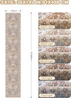 3x16 Runner Rug for Hallway, Non-Slip Long Kitchen Mats for Floor, Vintage Washable Rug for Entryway, Soft Hallway Runner for Dining Room, Bedroom, Living Room(Orange,3'x16')