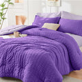 HYMOKEGE Dark Purple/Lavender Full Size Comforter Sets Seersucker 7 Pieces, All Season Luxury Bed in a Bag for Bedroom, Bedding Set with Comforter, Sheets, Pillowcases & Shams