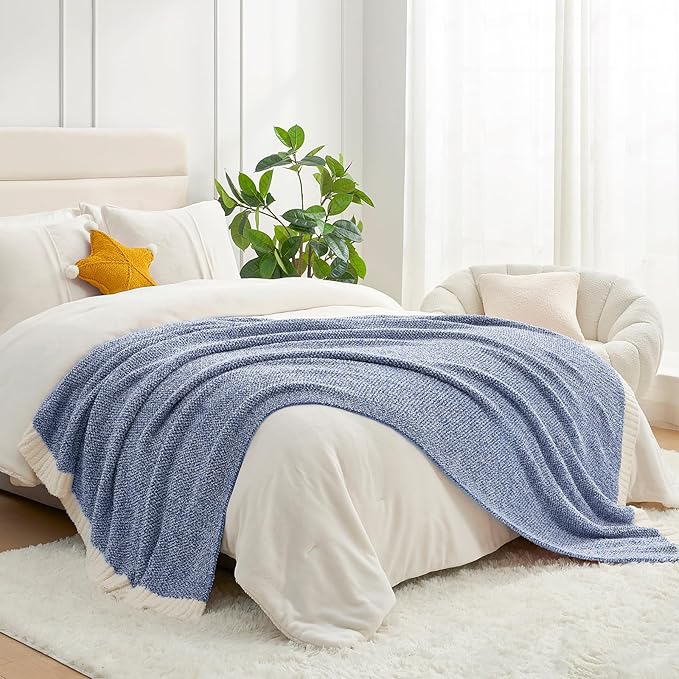Snuggle Sac Super Soft & Reversible Heather Royal Blue Throw - Oversized Cozy Knit Blanket for Bed, Sofa, Living Room, Twin Size (60x80 Inches)