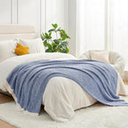 Snuggle Sac Super Soft & Reversible Heather Royal Blue Throw - Oversized Cozy Knit Blanket for Bed, Sofa, Living Room, Twin Size (60x80 Inches)