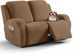 VANSOFY Recliner Loveseat Cover, 6-Pieces Stretch Dual Recliner Sofa Cover Soft Jacquard Reclining Couch Slipcover Furniture Protector with Elastic Bottom for Kid, Pets(2 Seat,Light Coffee)