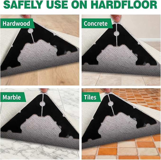 48 PCS Carpet Tape,Non Slip Carpet Pads for Area Rugs on Hardwood Floors,Laminate,Tile,LVP Floors,Reusable and Removable Rug Corner Pads with No Residue