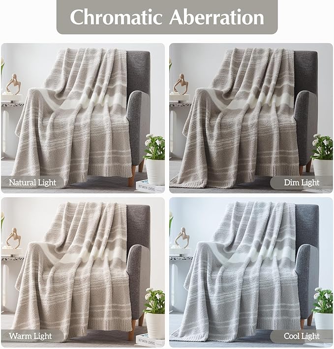 WRENGONGE Taupe Throw Blanket, 50x70 Soft Cozy Striped Throw Blankets for Couch, Sofa, Bed, Travel, Lightweight Fluffy Warm Plush Decorative Blankets for Women, Men Gift