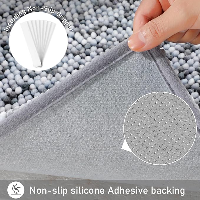 Yimobra Bath Mats for Bathroom Non Slip, 31.5x20, Extra Soft Chenille Bathroom Rugs, Fluffy Plush Luxury Shower Mat Outside, Water Absorbent, Machine Washable, Sink and Tub, Light Grey & Dark Grey