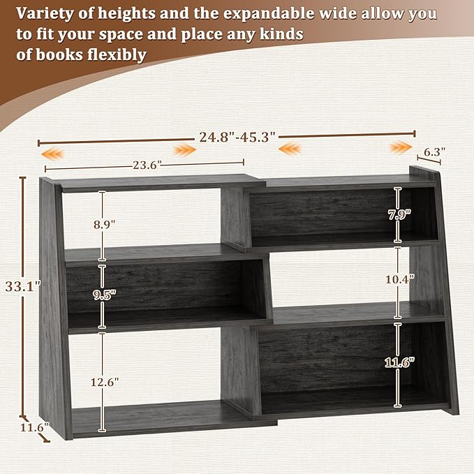 Armocity Book Shelf - Small Expandable Ladder Shelf, Short Corner Bookshelf for Small Spaces, 4 Tier Wood Narrow Bookcase, for Living Room, Bedroom, Entryway, Grey Oak