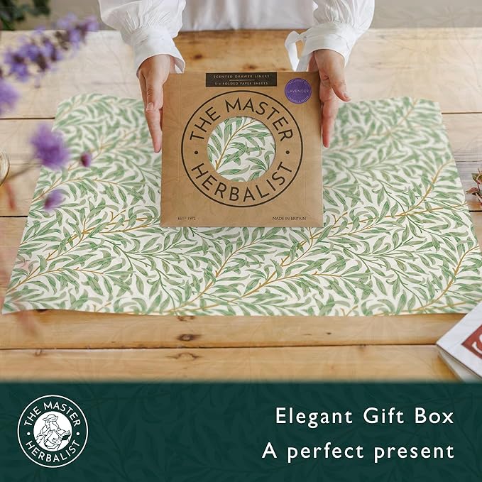 The Master Herbalist Fragrant Scented Drawer Liners in a William Morris Inspired Design | Pack of 5 Sheets | Contains Essential Oils | Made in The UK (Neroli & Bergamot)