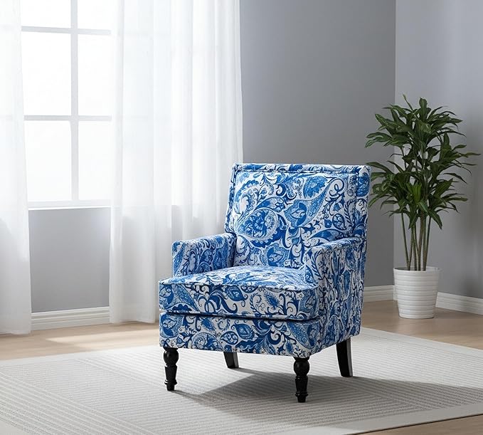 KEIKI Vintage Porcelain Accent Chair with Nailhead Trim, Upholstered Lounge Armchair - Ergonomic High Back Support, Perfect for Reading Nook