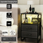Nightstand with Light, LED End Table with Drawers and Charging Station Type C Port, Small Bedside Table with Hooks, Storage Dresser Side Table for Living Room, Bedroom, Dorm, Black
