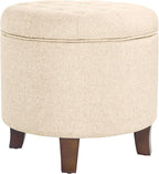 Homepop Home Decor Upholstered Round Tufted Foot Rest Ottoman Ottoman with Storage for Living Room & Bedroom Decorative Home Furniture, Twine Small