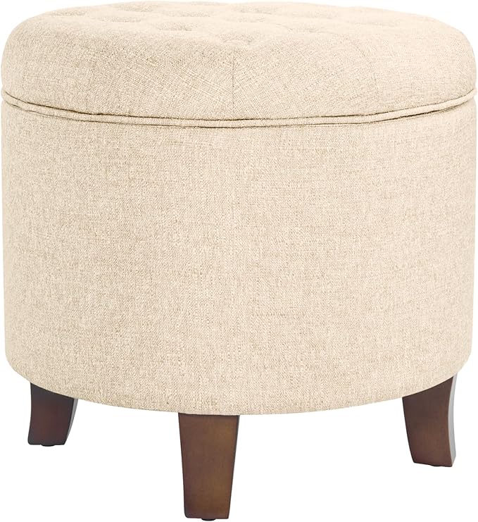Homepop Home Decor Upholstered Round Tufted Foot Rest Ottoman Ottoman with Storage for Living Room & Bedroom Decorative Home Furniture, Twine Small