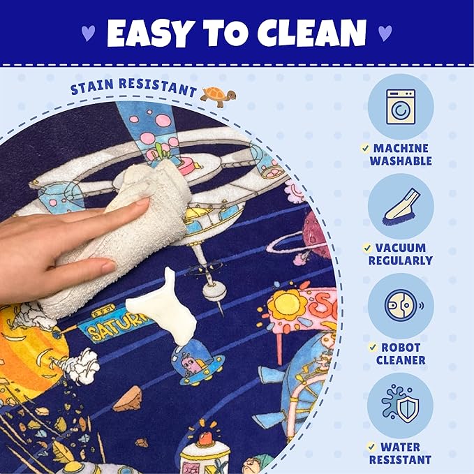 Galaxy 8x10 Educational Kids Rug for Classroom – Interactive Solar System Design with Planets, Spaceships, Astronauts & Fun Characters – Perfect for STEM Learning & Creative Play Spaces