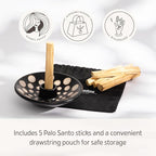 Luna Sundara Authentic Peru Pottery Palo Santo Stick Holder and Incense Holder with 5 Palo Santo Sticks Handmade Ceramic Smudge Bowl Sage Holder Black and White Polka Gift Set