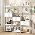 Semoic Triple Wide 6 Tiers Industrial Book shelf with 3 Drawers and Storage Shelves, 73.6" Tall Bookcase with 16 Open Display Shelves, Large Etagere Bookshelf with Metal Frame for Home & Office, White